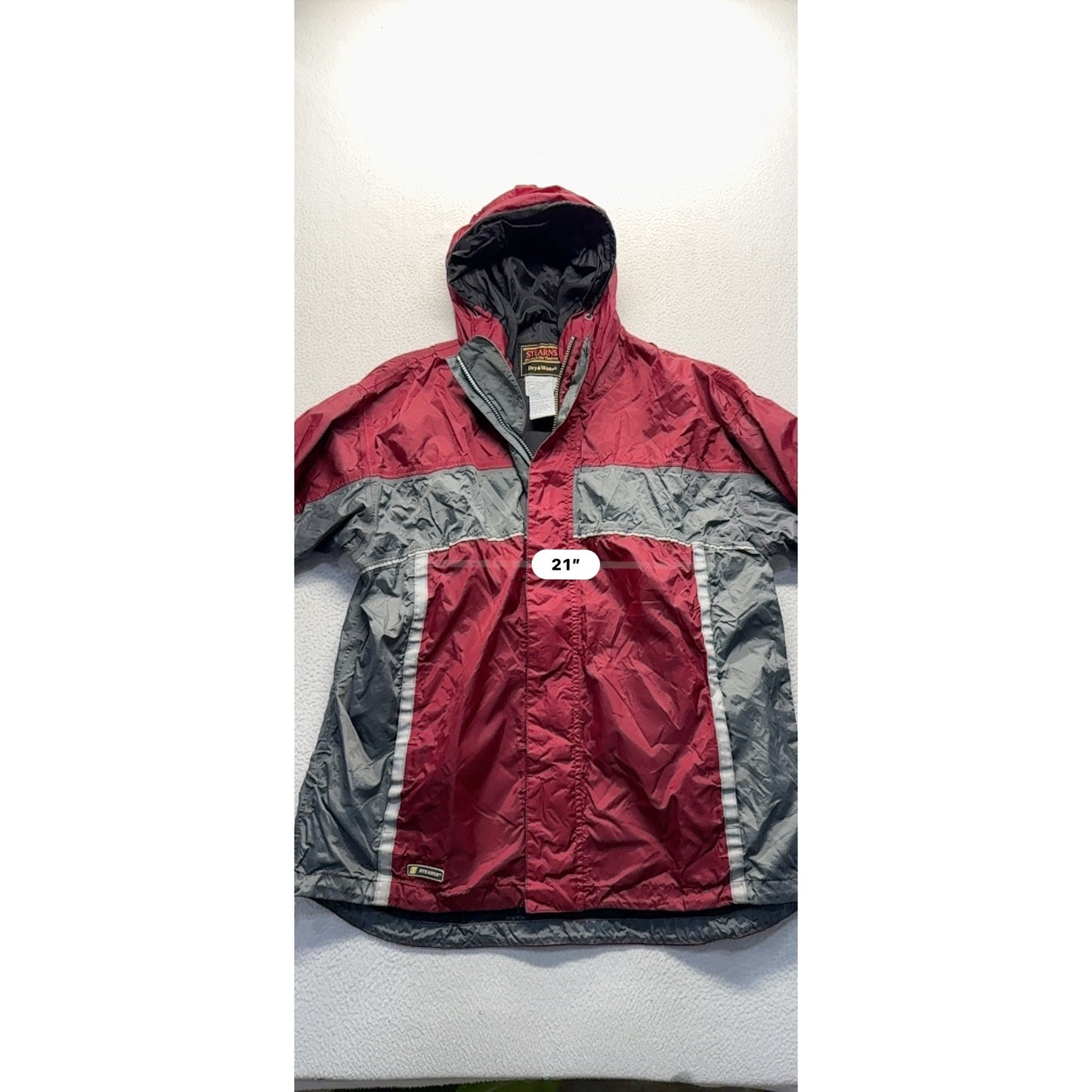 Stearns DryWear Waterproof Breathable Jacket Large Red/Grey Nylon With Hood 9434