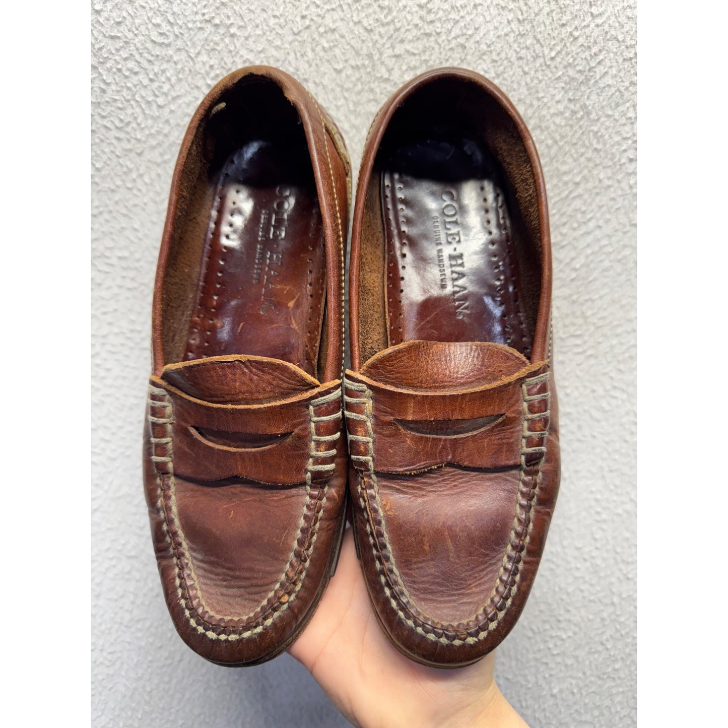 Cole Haan Mens Brown Leather Loafers With Stitched Details 9443