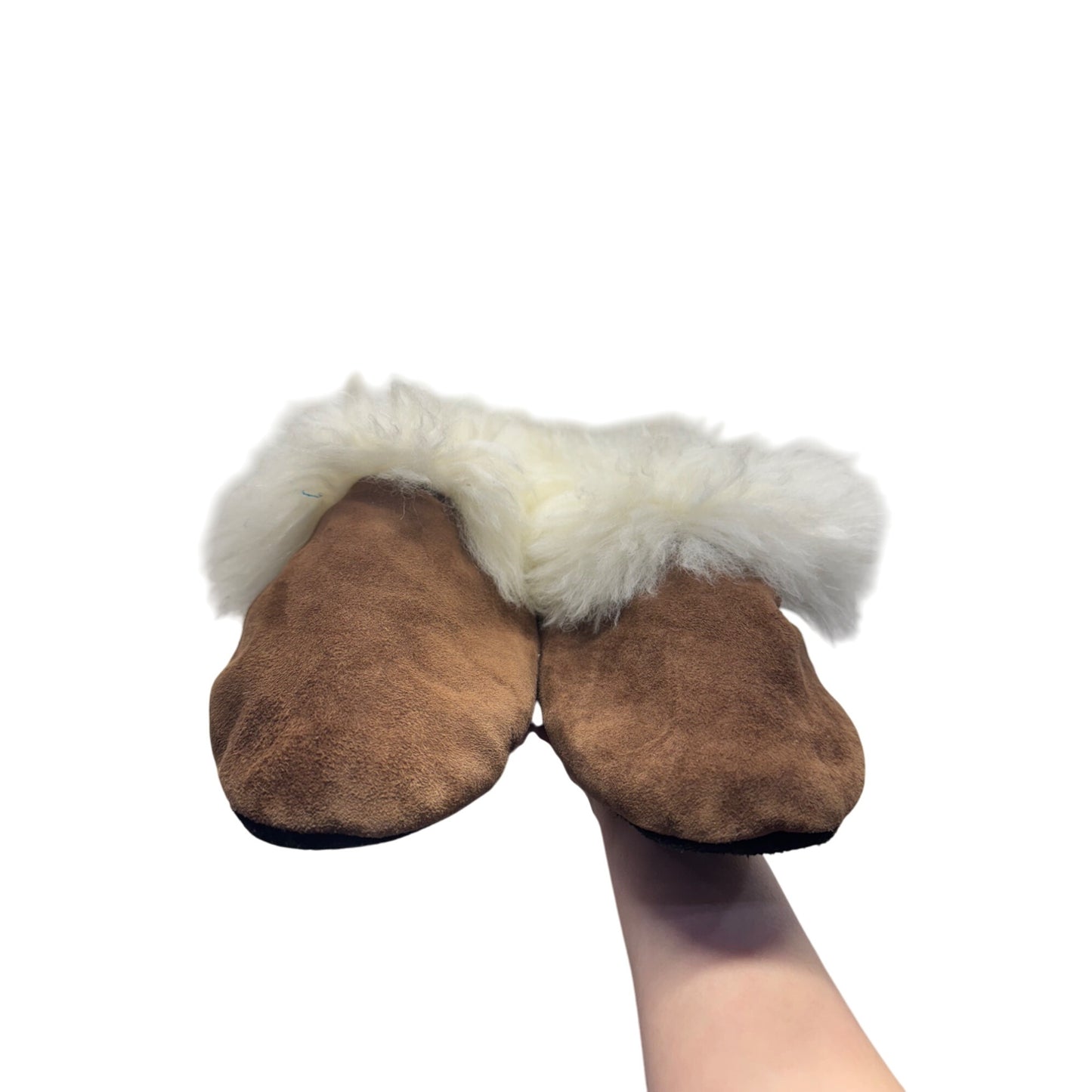 Cozy Shearling-Lined Suede Slippers With Rubber Soles Brown & Cream #9689