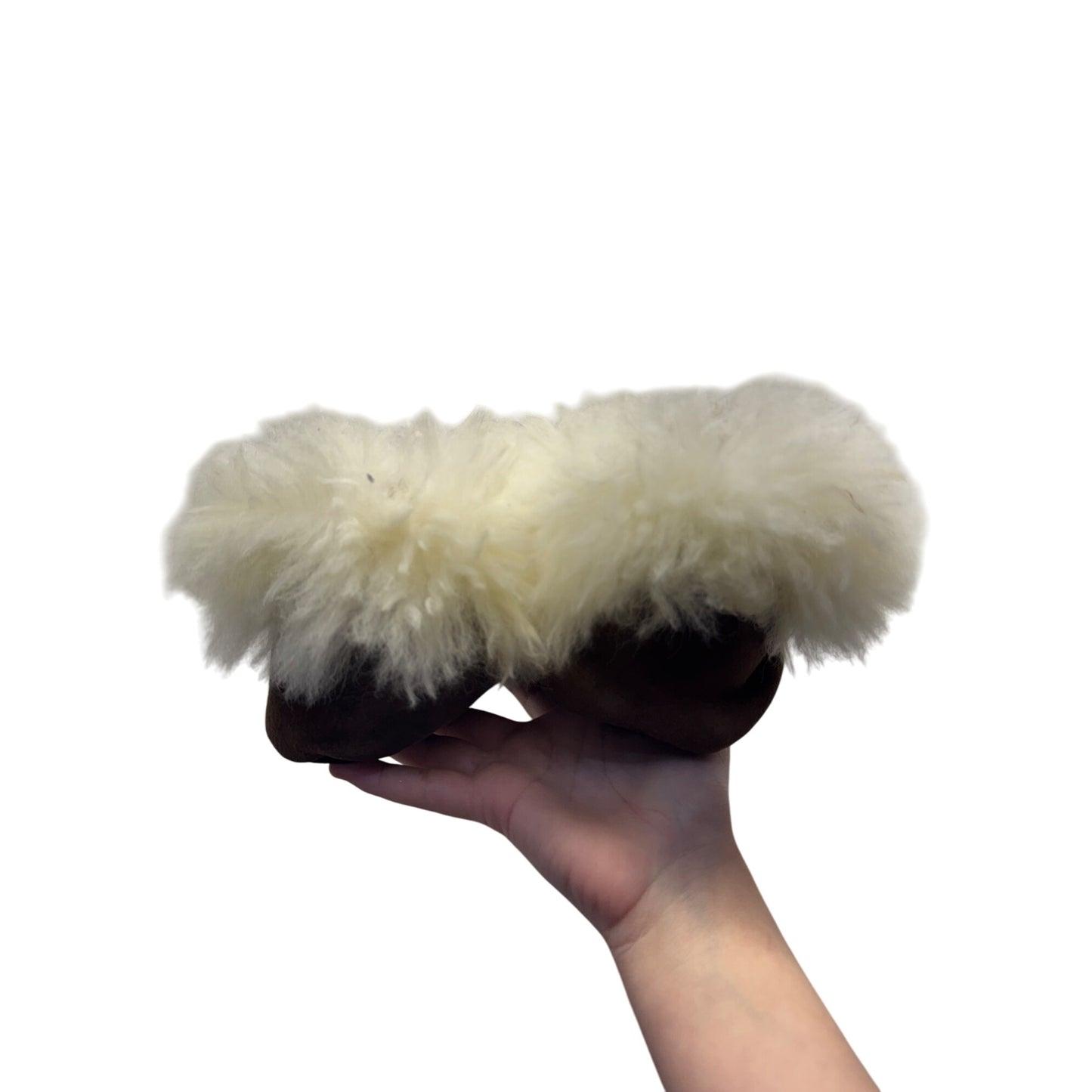 Cozy Shearling-Lined Suede Slippers With Rubber Soles Brown & Cream #9689