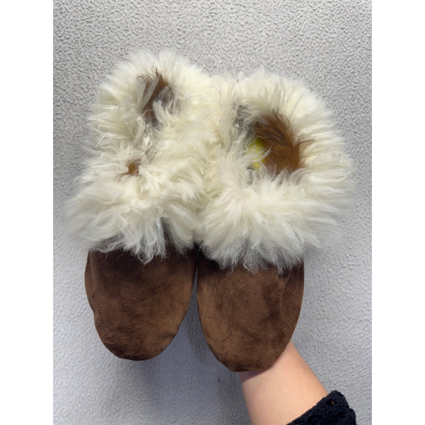 Cozy Shearling-Lined Suede Slippers With Rubber Soles Brown & Cream #9689