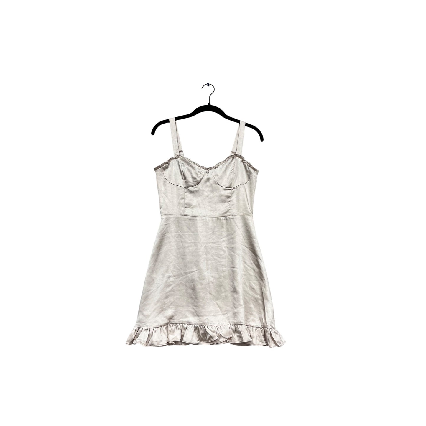 Audrey 3+1 Satin Mini Dress S Beige Ruffle Hem #968A