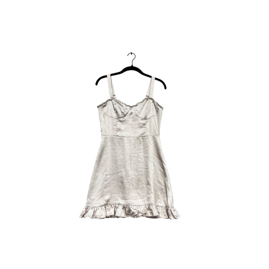 Audrey 3+1 Satin Mini Dress S Beige Ruffle Hem #968A
