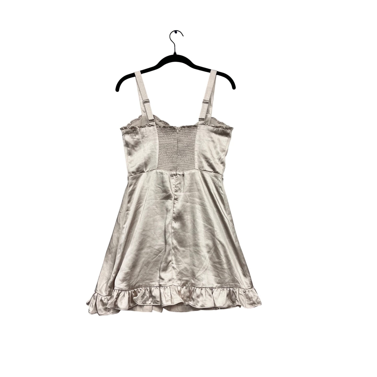 Audrey 3+1 Satin Mini Dress S Beige Ruffle Hem #968A