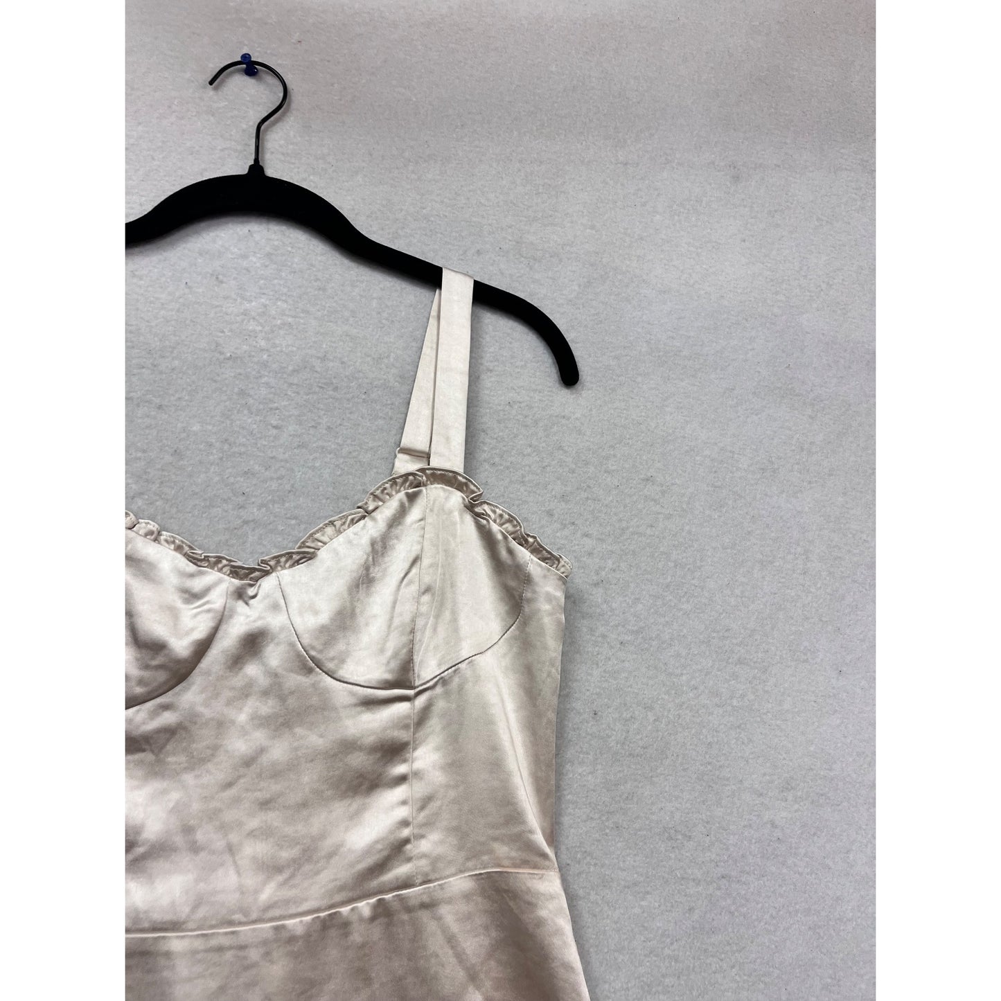 Audrey 3+1 Satin Mini Dress S Beige Ruffle Hem #968A