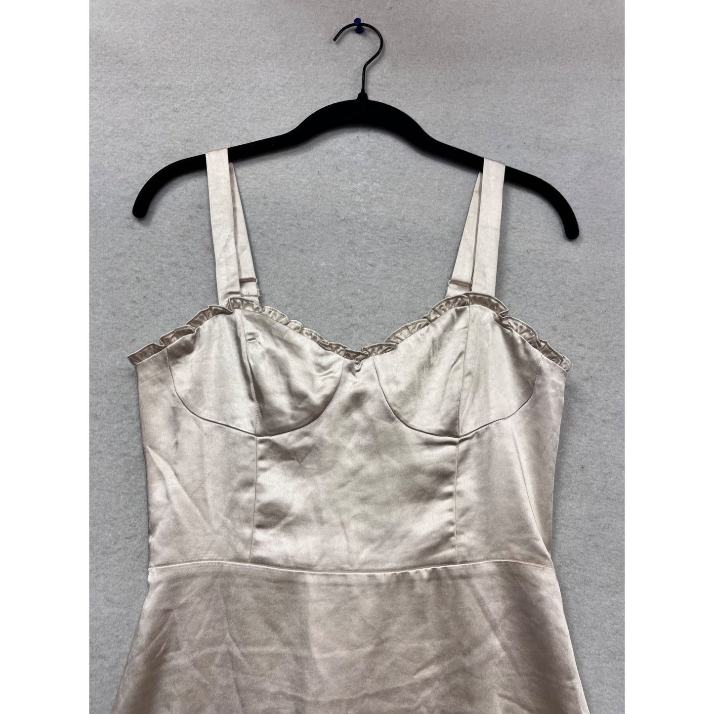 Audrey 3+1 Satin Mini Dress S Beige Ruffle Hem #968A