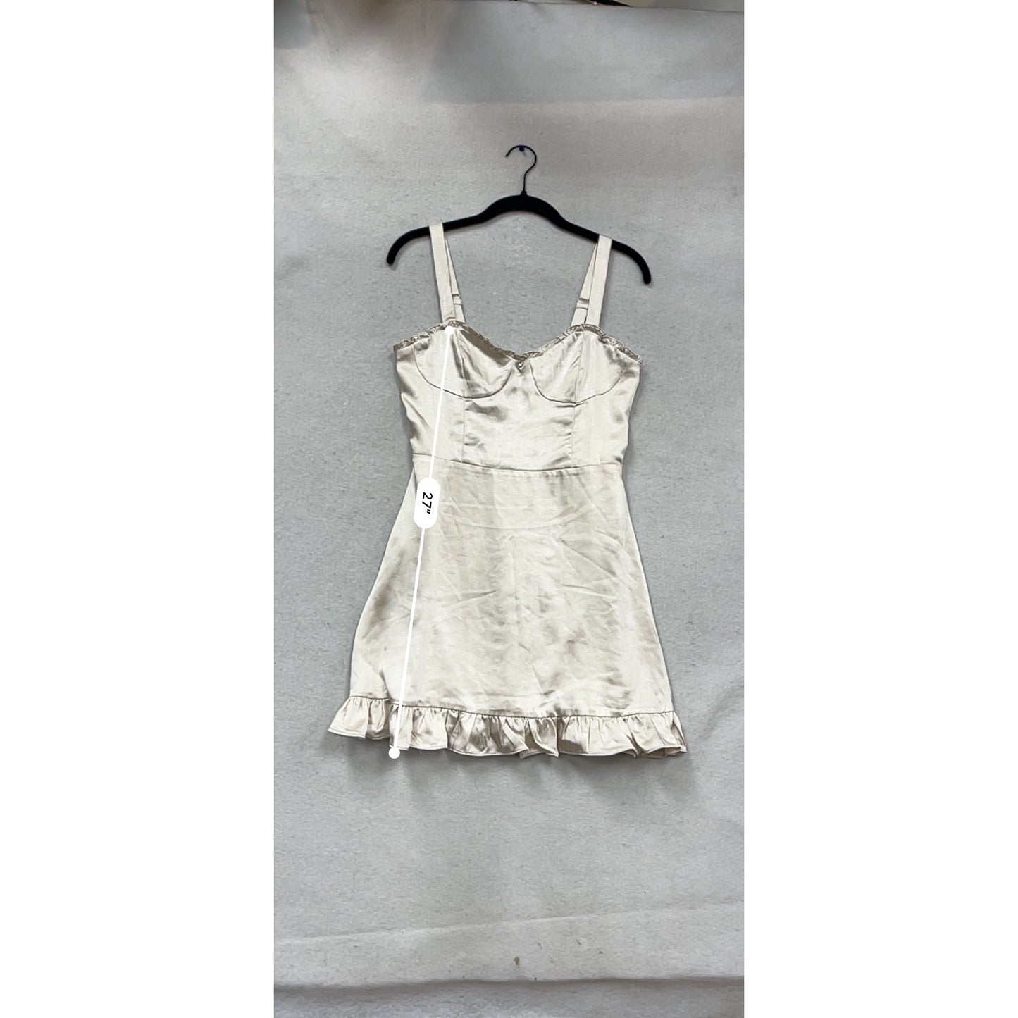 Audrey 3+1 Satin Mini Dress S Beige Ruffle Hem #968A