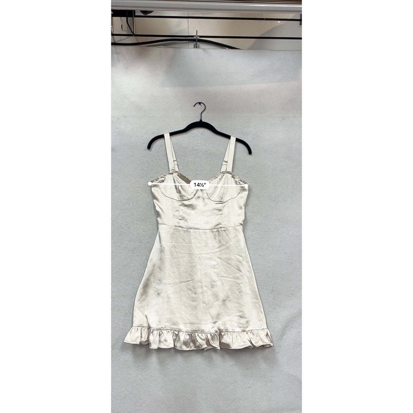 Audrey 3+1 Satin Mini Dress S Beige Ruffle Hem #968A