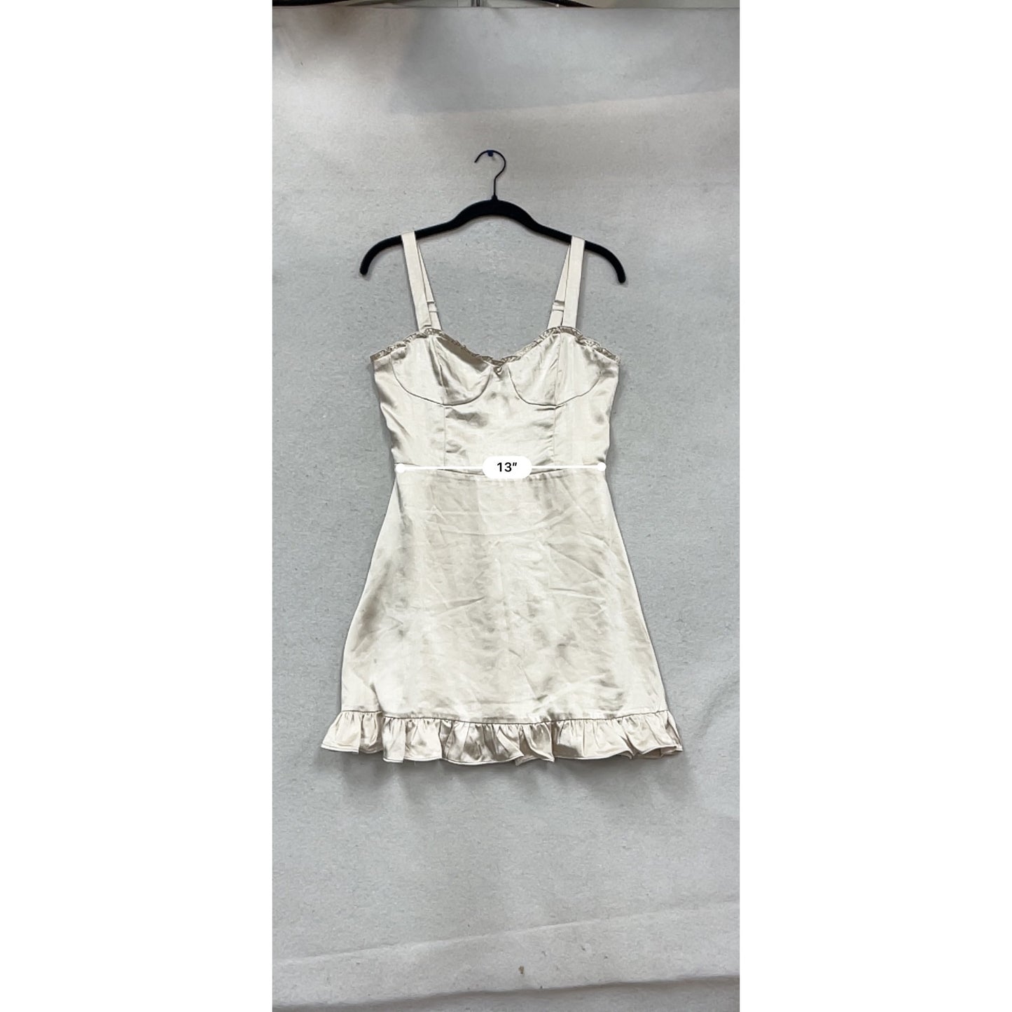 Audrey 3+1 Satin Mini Dress S Beige Ruffle Hem #968A