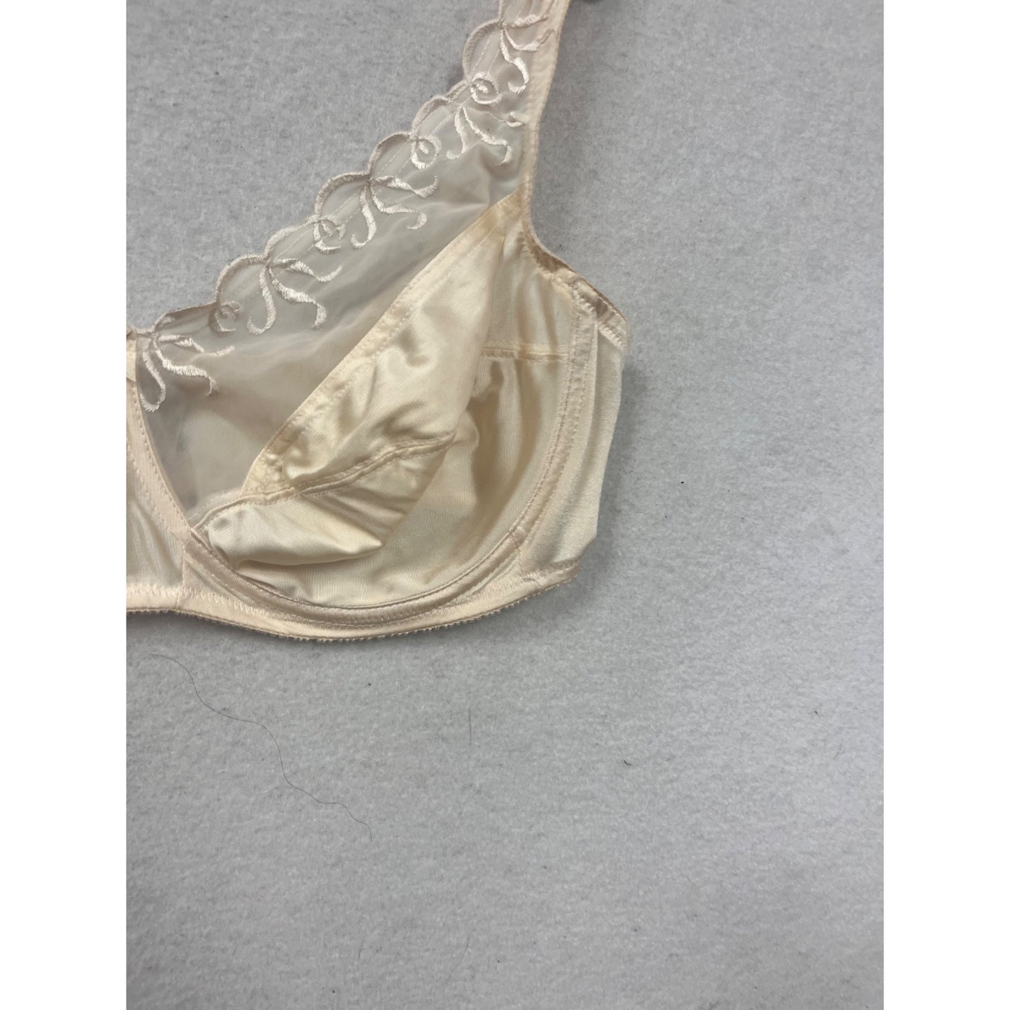 Vintage Vassarette Beige Embroidered Sheer Lace Full Coverage Bra 38D #21A