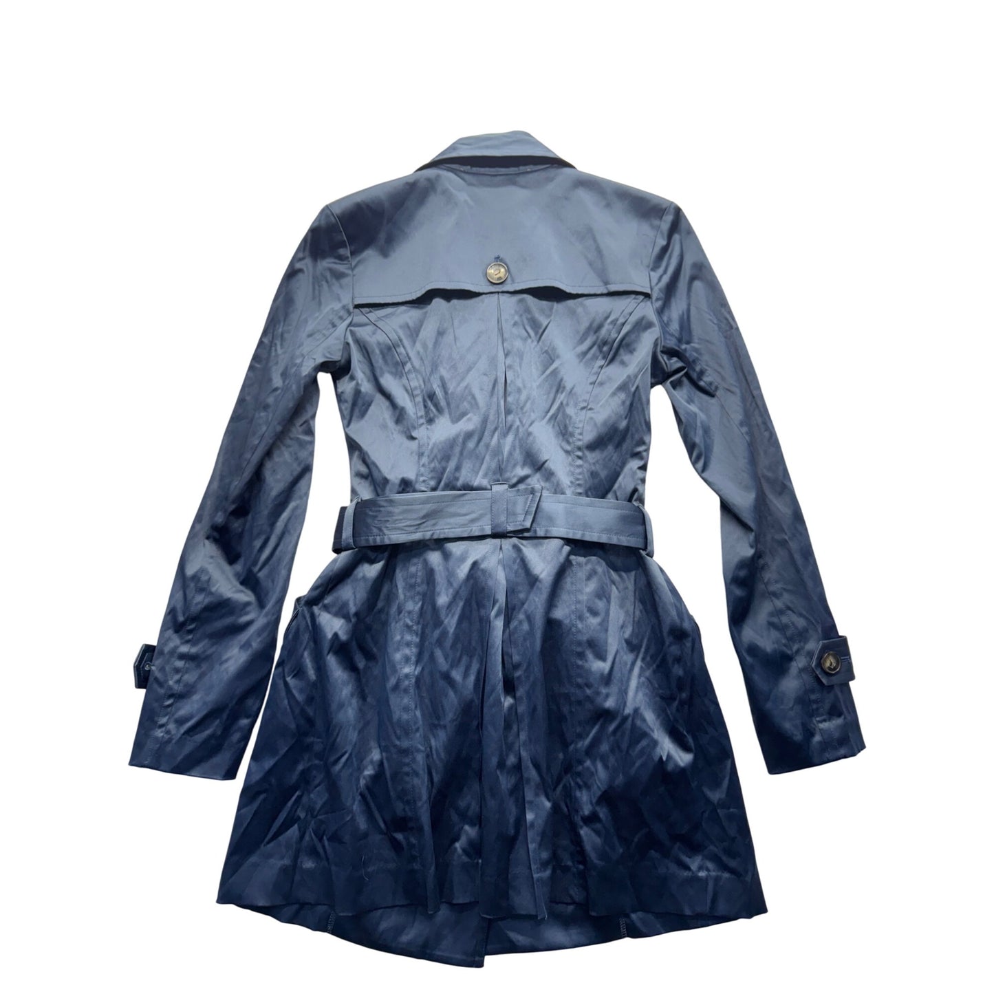 Double-Breasted Navy Trench Coat With Belt & Button Details Size M #9346