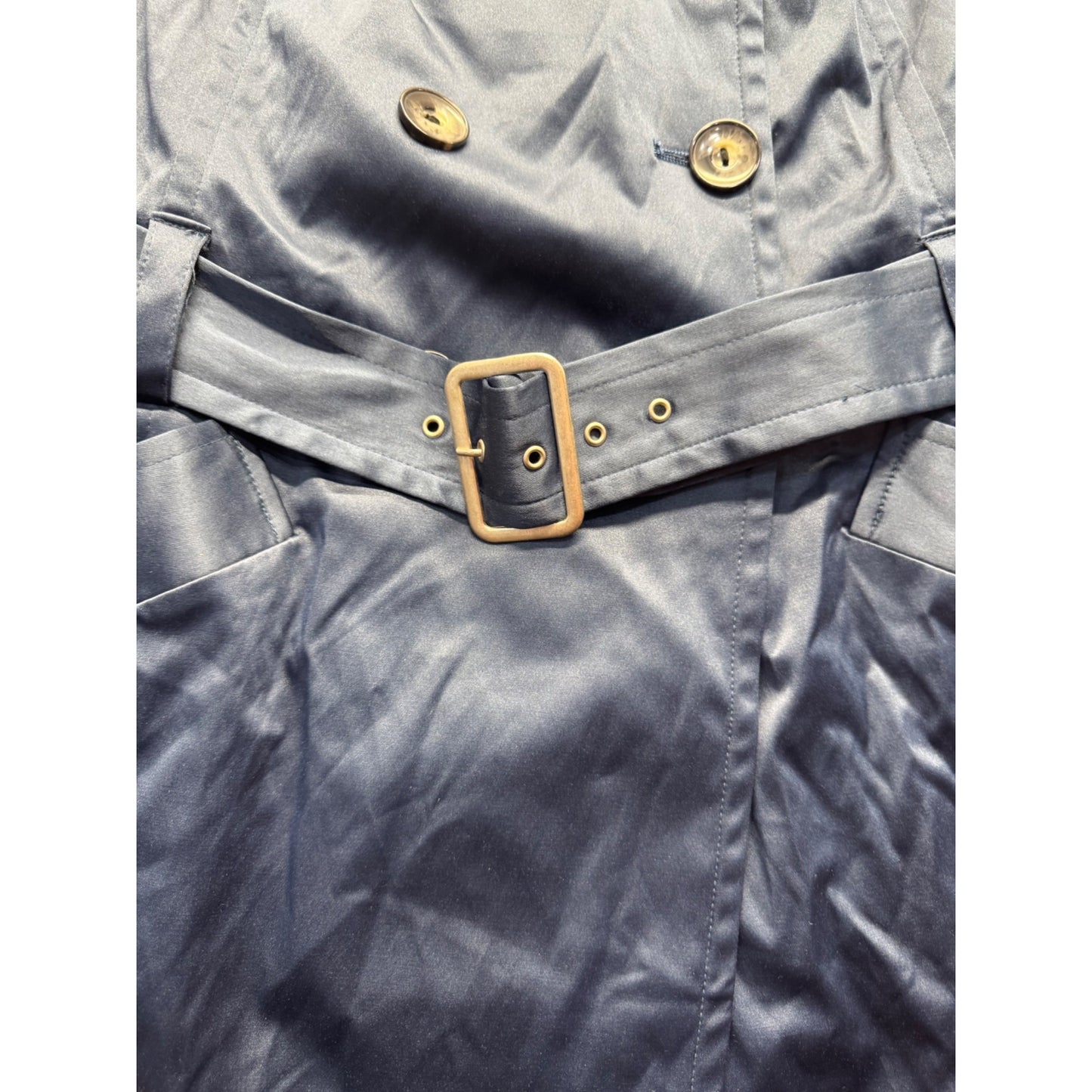 Double-Breasted Navy Trench Coat With Belt & Button Details Size M #9346