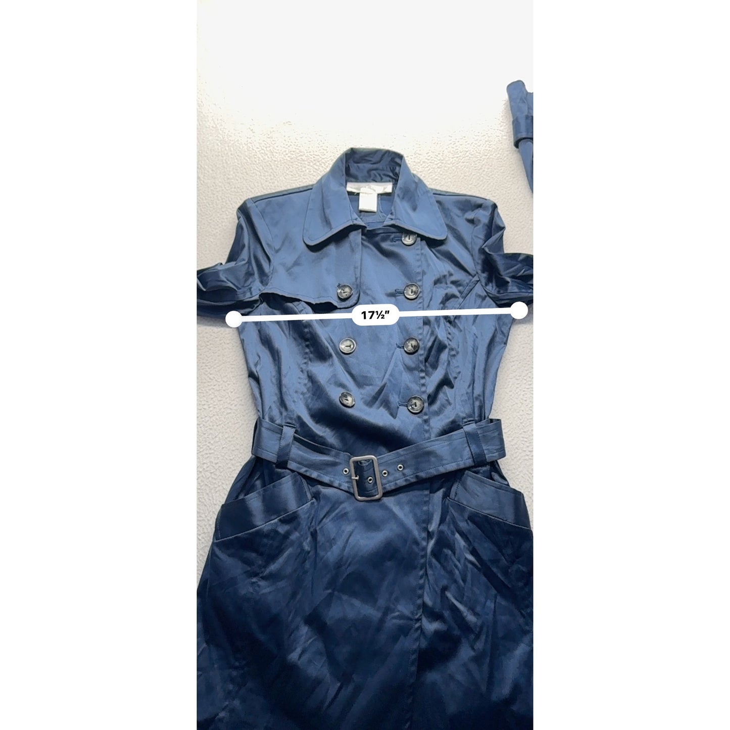 Double-Breasted Navy Trench Coat With Belt & Button Details Size M #9346