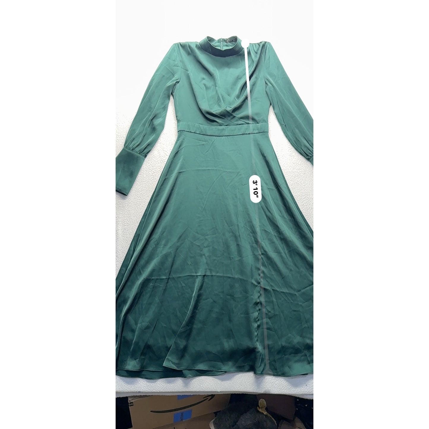 Motf XS Green Long-Sleeve Satin A-Line Dress With Gold Button Cuffs #9997