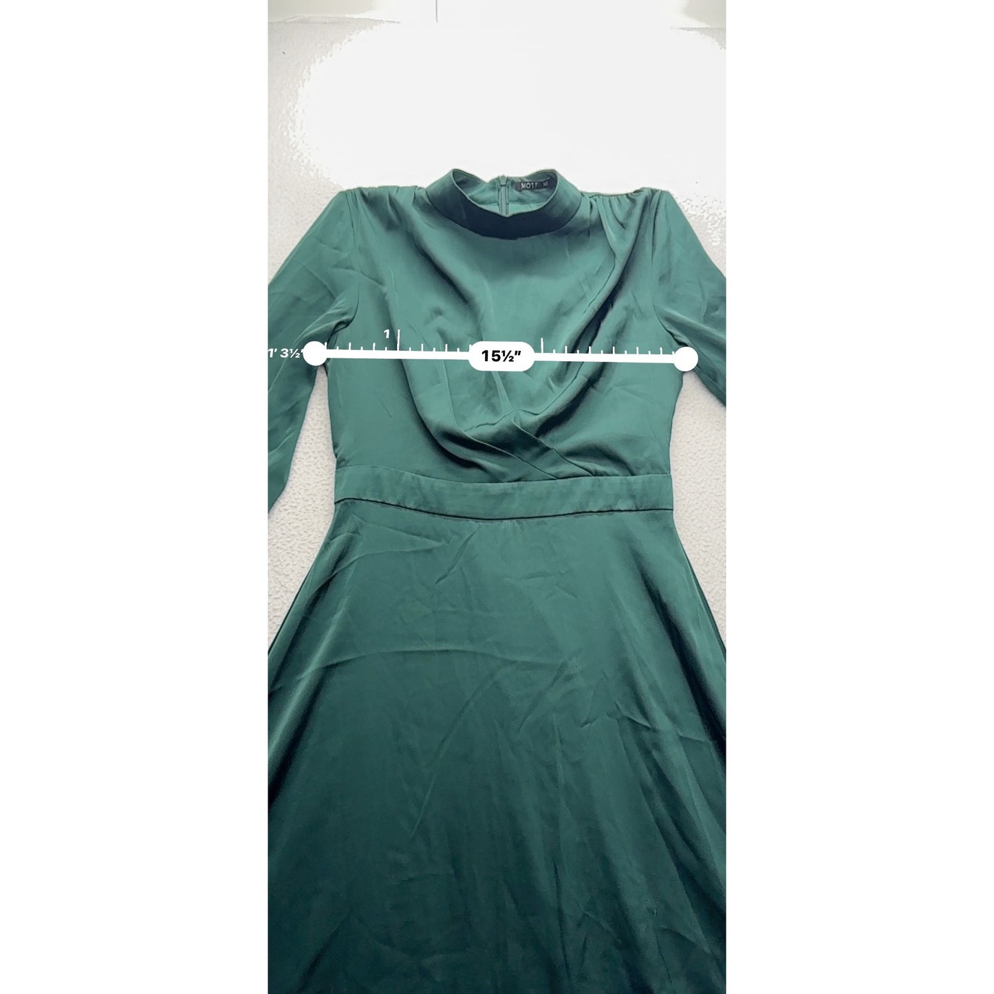 Motf XS Green Long-Sleeve Satin A-Line Dress With Gold Button Cuffs #9997