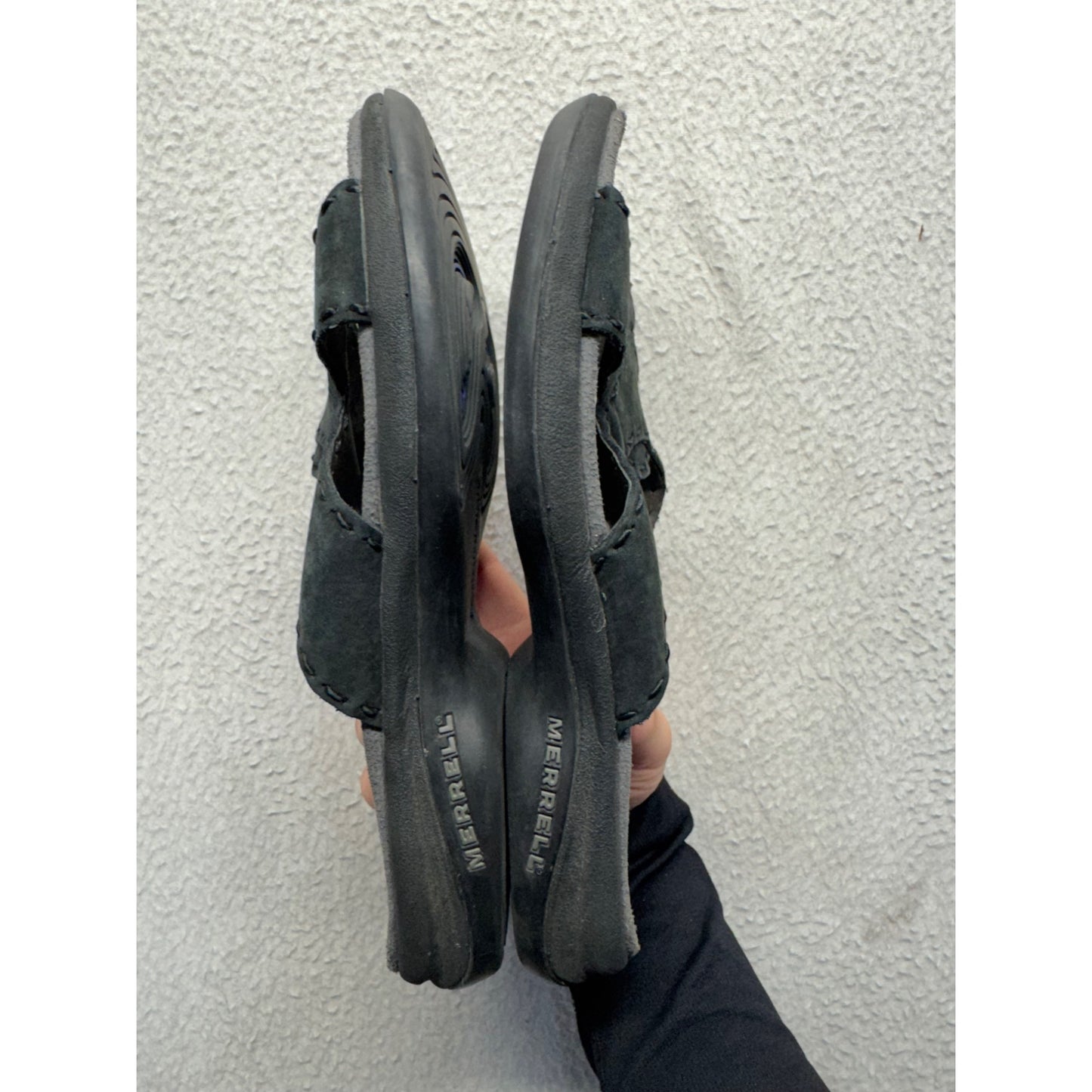 Merrell Black Leather Sandals Slip-On Comfort Shoes With Toe Strap Size 9 #9397