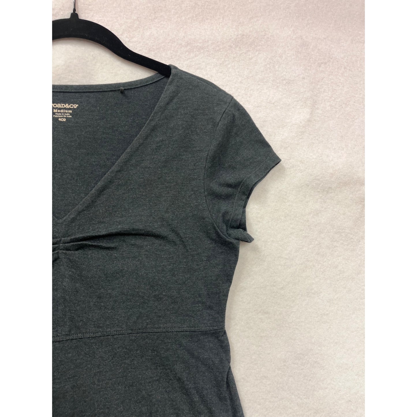 Toad & Co Womens Medium Short Sleeve V-Neck A-Line Dress Charcoal Gray #6917