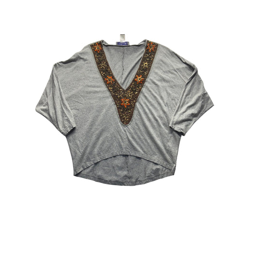 Rudi Embellished Gray Top With Beaded V-Neck Design Size S #217B