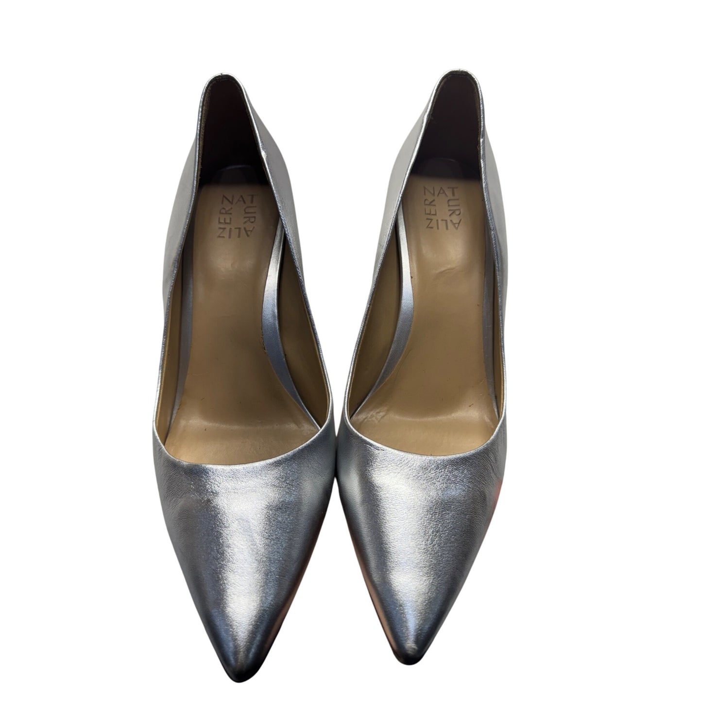 Naturalizer Silver Metallic Pointed-Toe Leather Heels Stiletto Pumps #9242