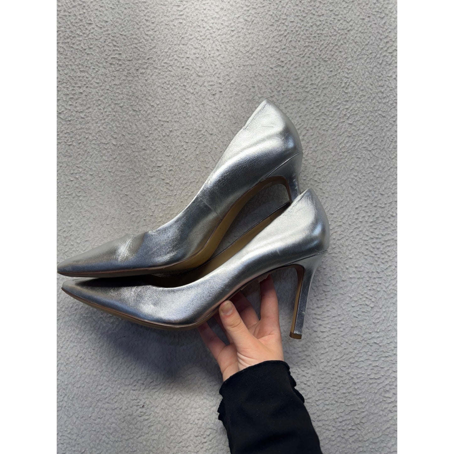 Naturalizer Silver Metallic Pointed-Toe Leather Heels Stiletto Pumps #9242