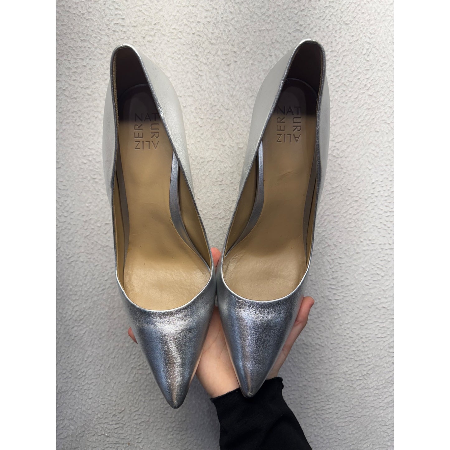 Naturalizer Silver Metallic Pointed-Toe Leather Heels Stiletto Pumps #9242