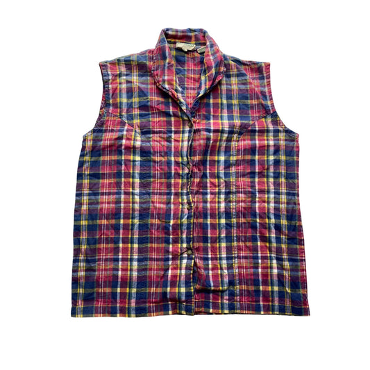 Vintage Johnny Appleseed Outdoors Womens Medium Sleeveless Plaid Button-Up Shirt #7346