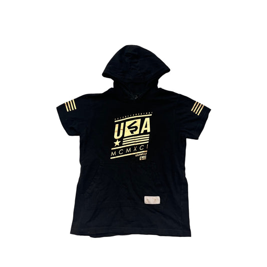 Boys Southpole Black Hoodie T-Shirt Youth Size 14/16 USA Gold Graphic Cotton Casual Wear #6573