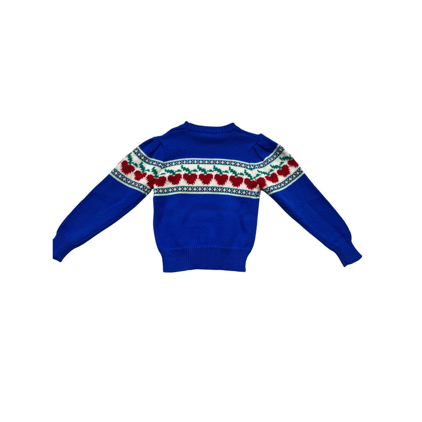 Vintage Blue Knit Sweater W/ Red Heart Pattern By Knit Collections #145A