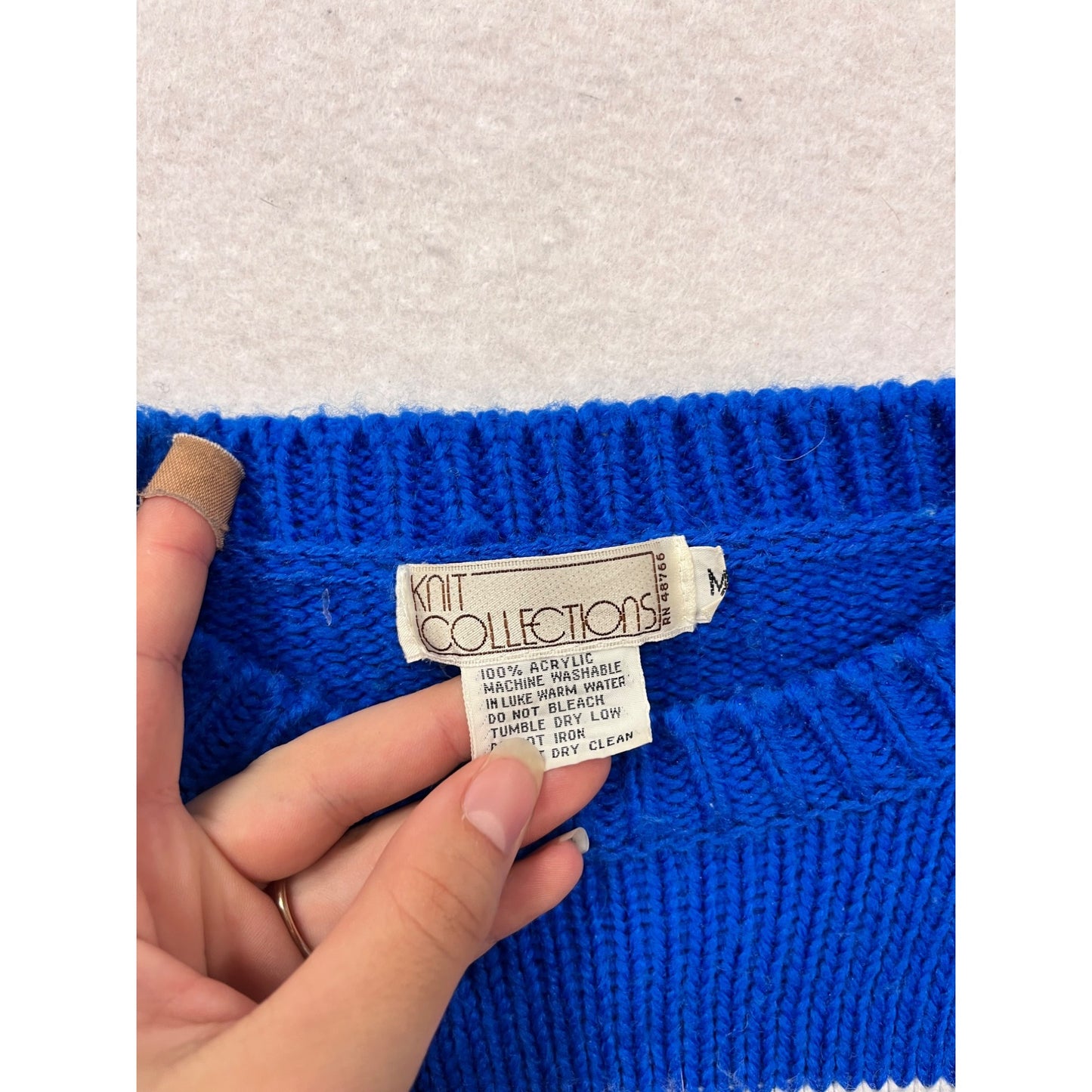 Vintage Blue Knit Sweater W/ Red Heart Pattern By Knit Collections #145A