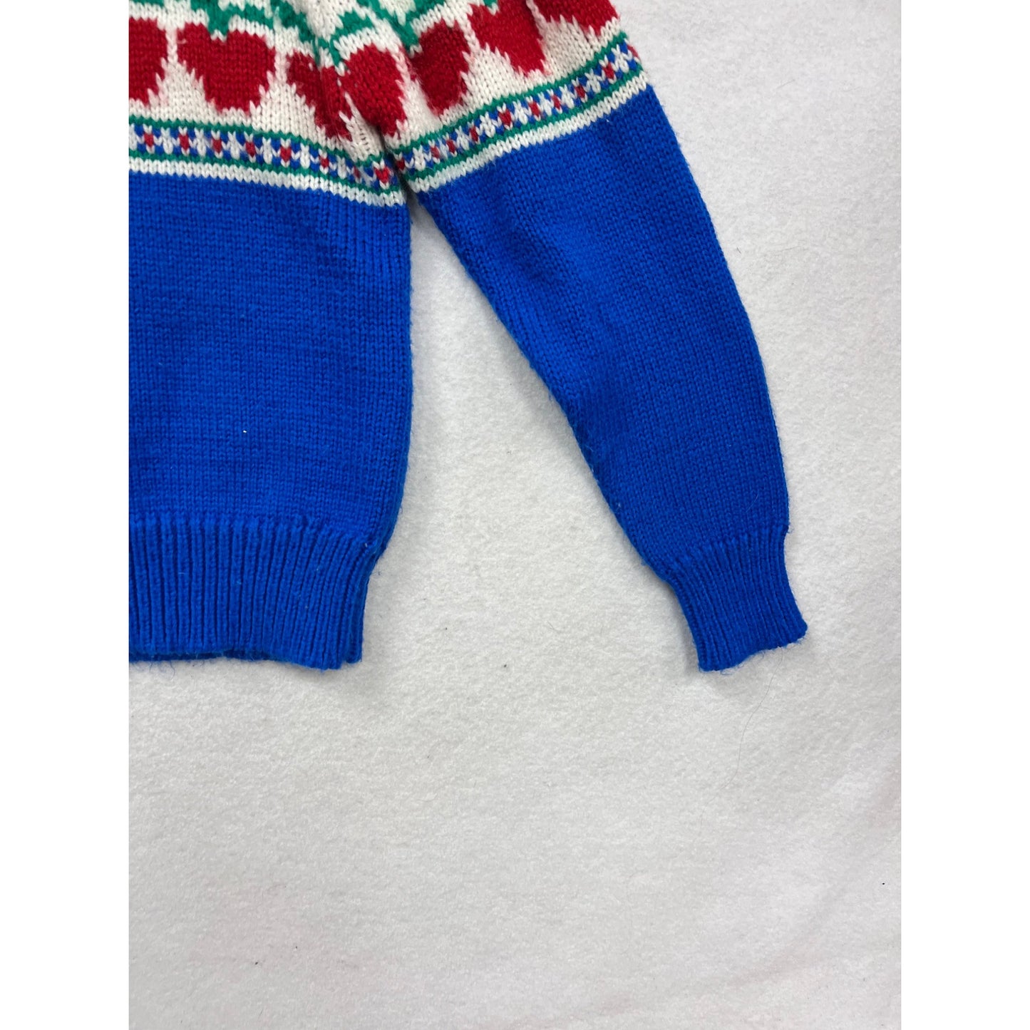 Vintage Blue Knit Sweater W/ Red Heart Pattern By Knit Collections #145A