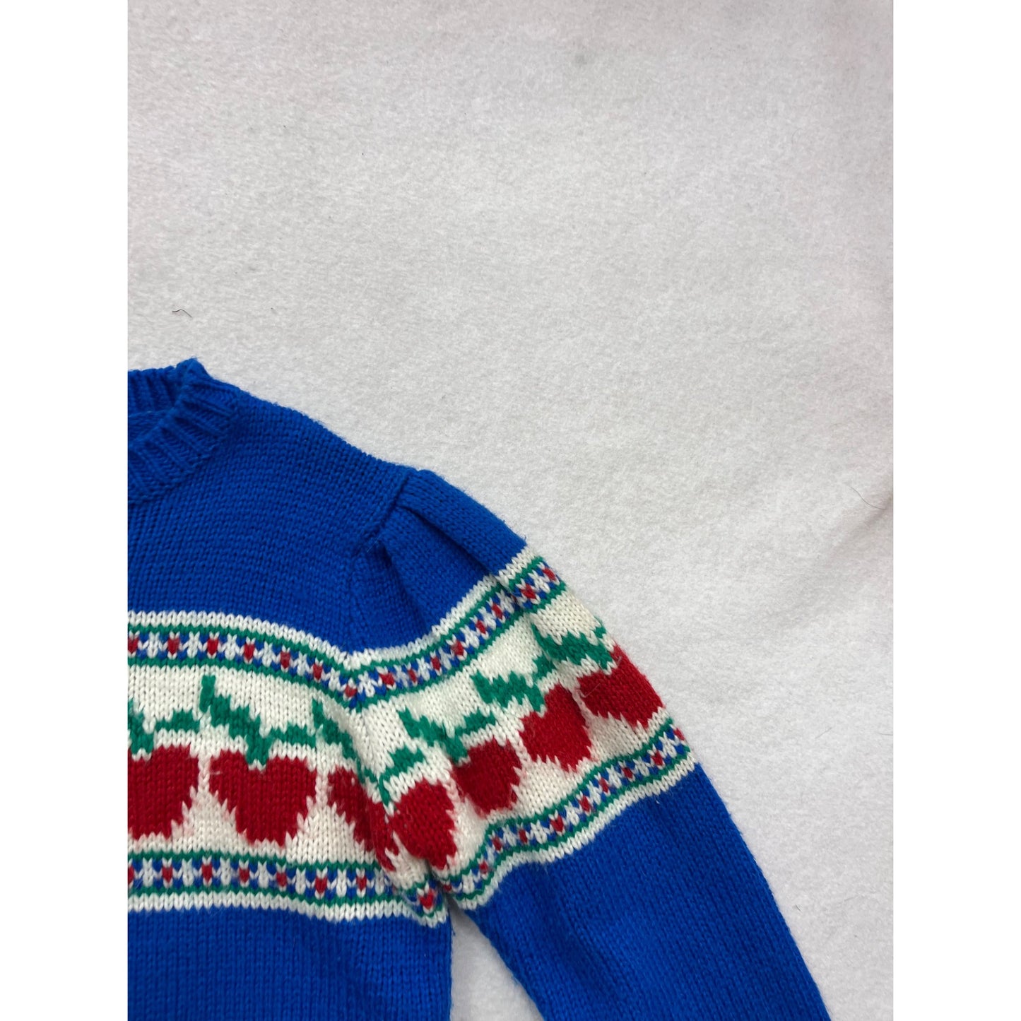 Vintage Blue Knit Sweater W/ Red Heart Pattern By Knit Collections #145A