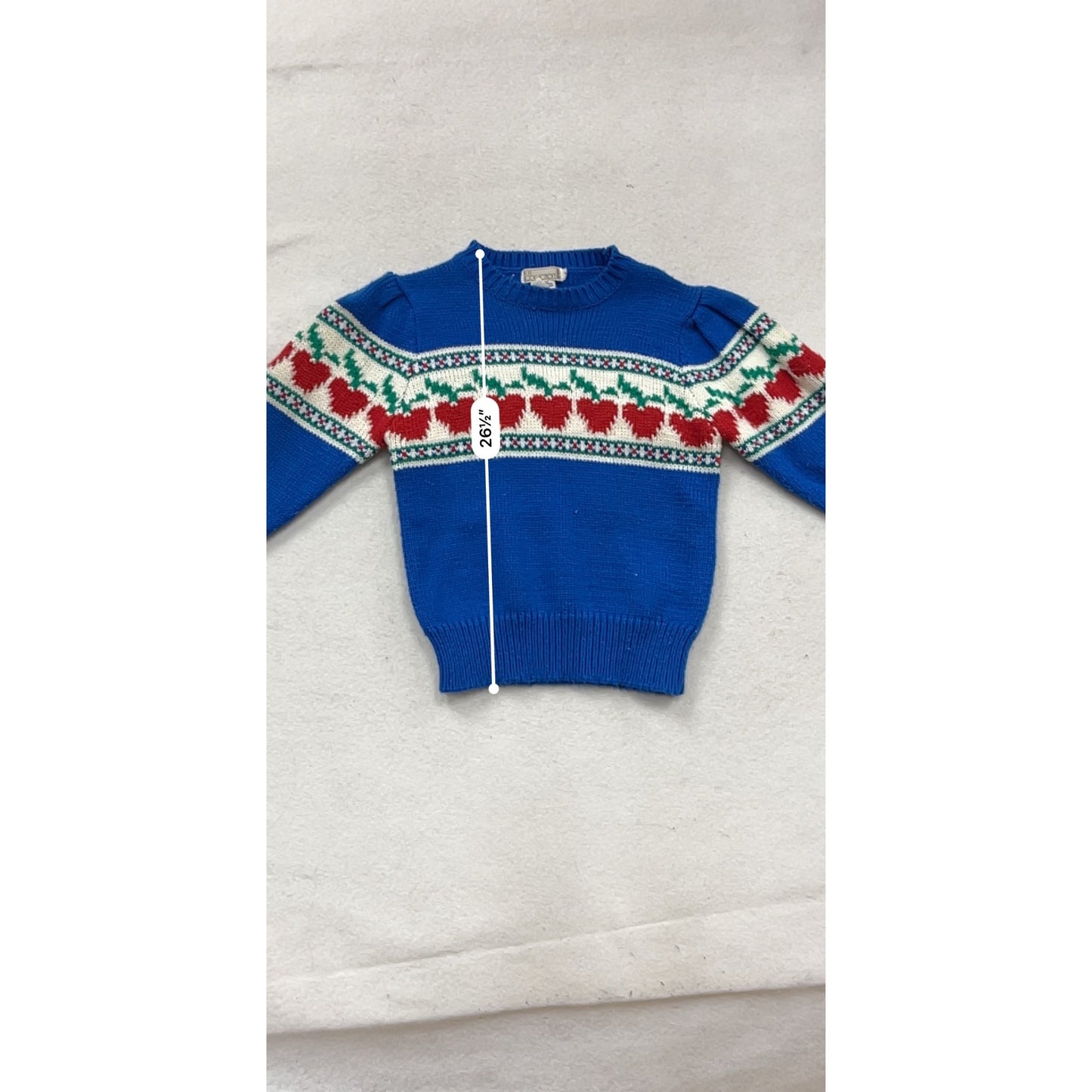 Vintage Blue Knit Sweater W/ Red Heart Pattern By Knit Collections #145A