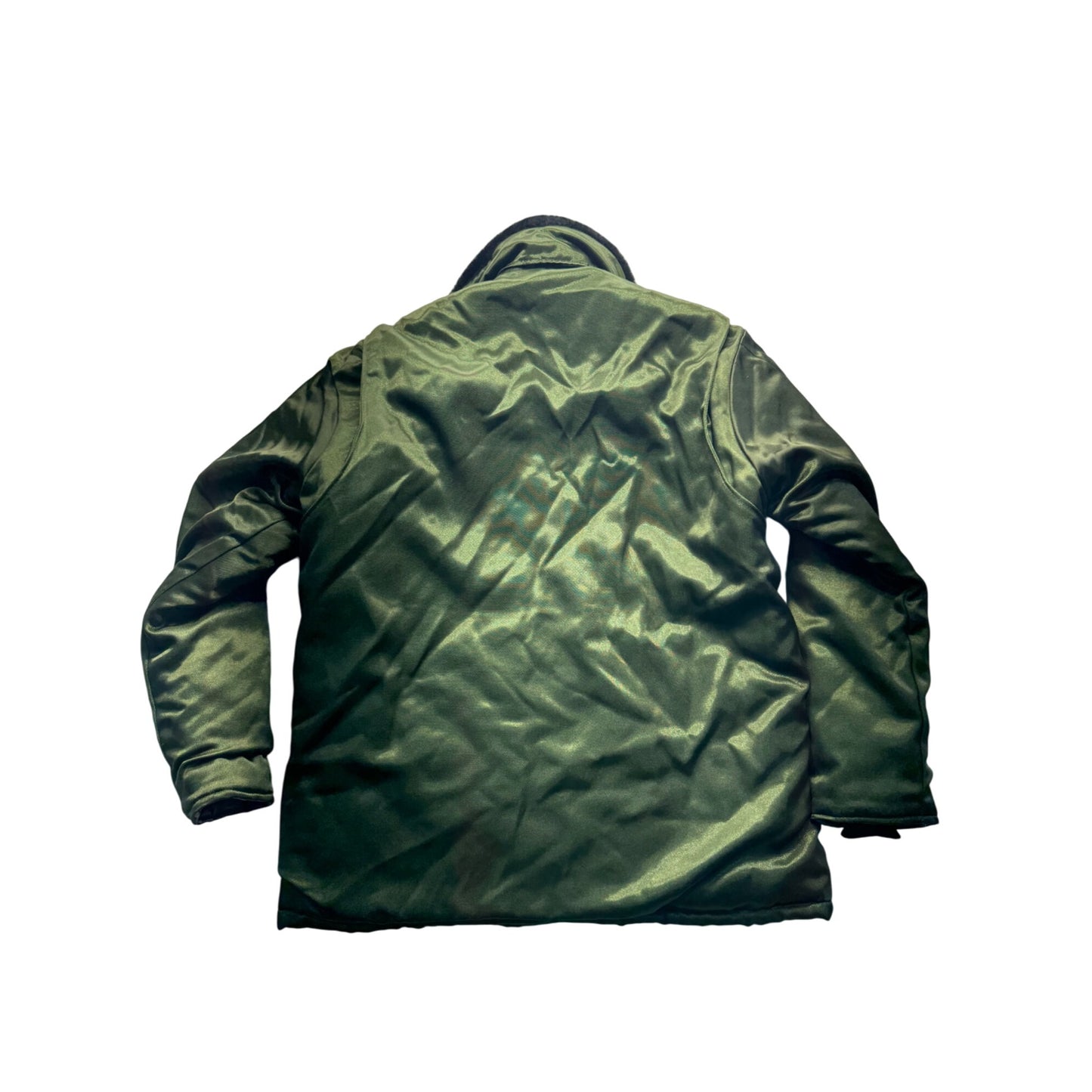 Samco Sportswear Vintage Quilted Green Jacket Black Fur Collar Tall 42 #9360