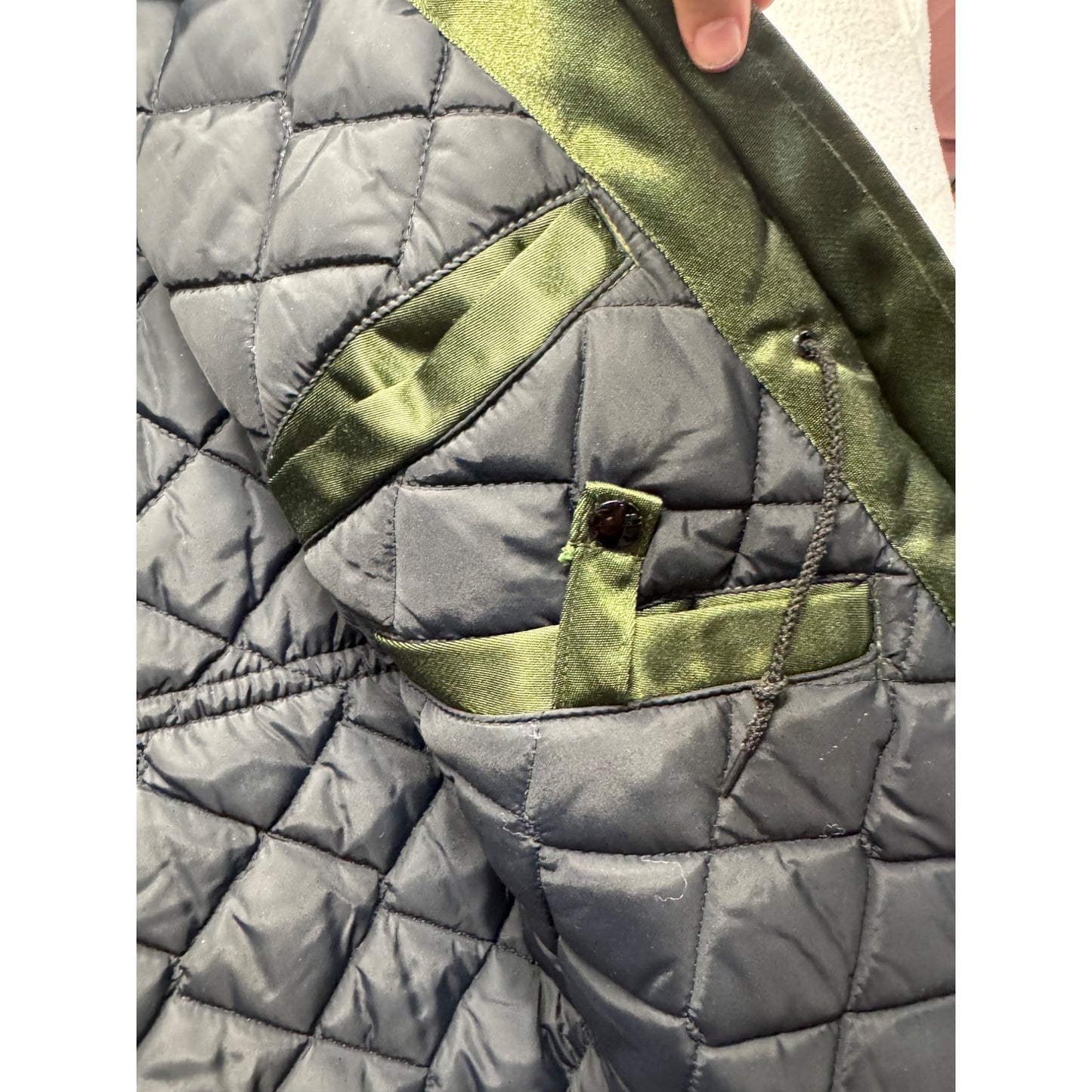 Samco Sportswear Vintage Quilted Green Jacket Black Fur Collar Tall 42 #9360