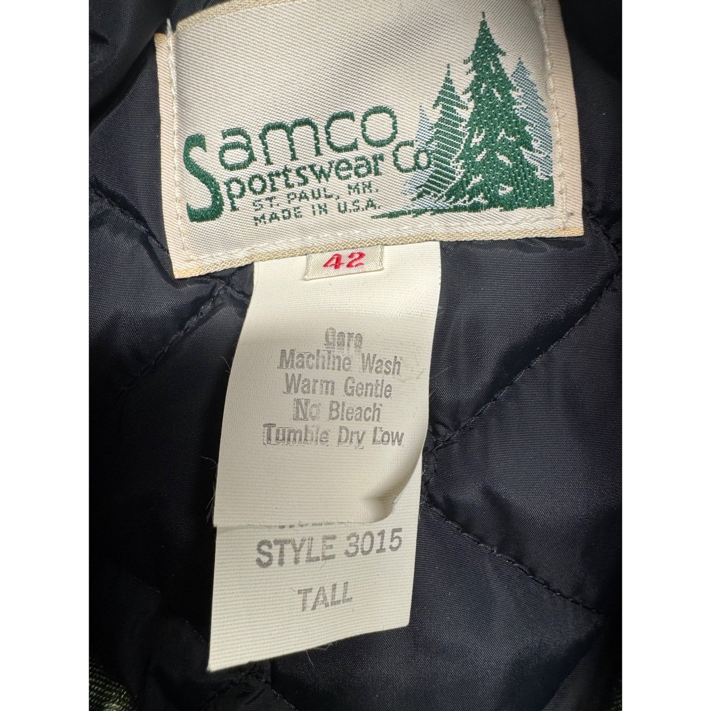 Samco Sportswear Vintage Quilted Green Jacket Black Fur Collar Tall 42 #9360