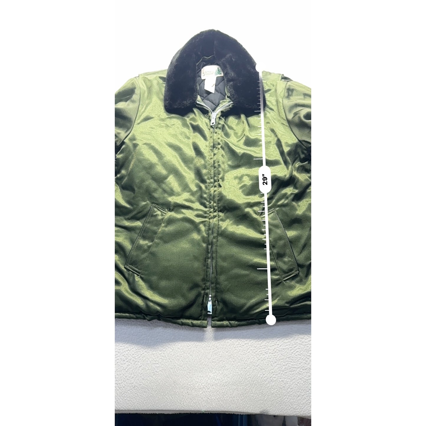 Samco Sportswear Vintage Quilted Green Jacket Black Fur Collar Tall 42 #9360