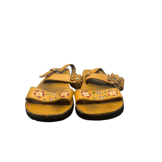 Handcrafted Yellow Leather Sandals Floral & Adjustable Straps Size 8 #9795