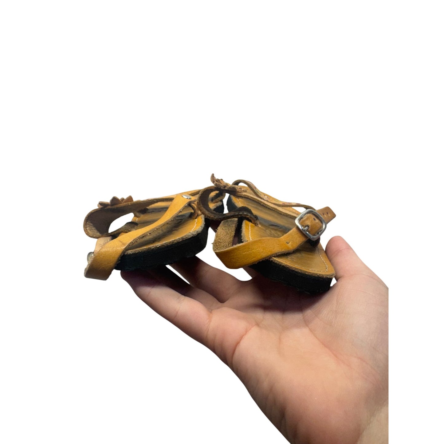 Handcrafted Yellow Leather Sandals Floral & Adjustable Straps Size 8 #9795