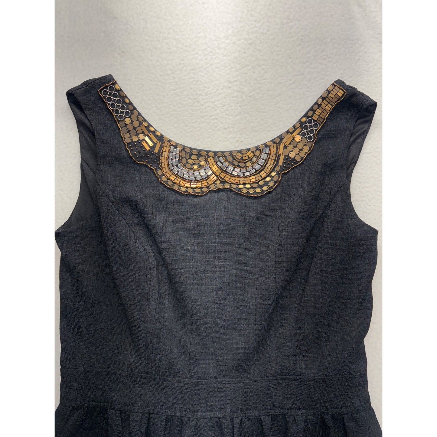 Black Sleeveless Dress With Gold & Silver Beaded Neckline #7712