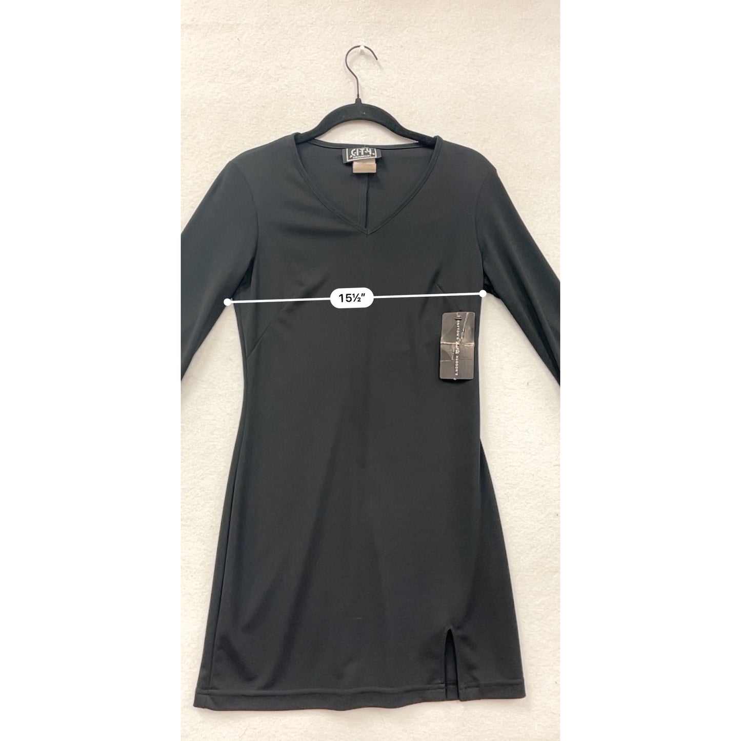 Black Long-Sleeve V-Neck Dress Women’s Small By City Triangle #8235