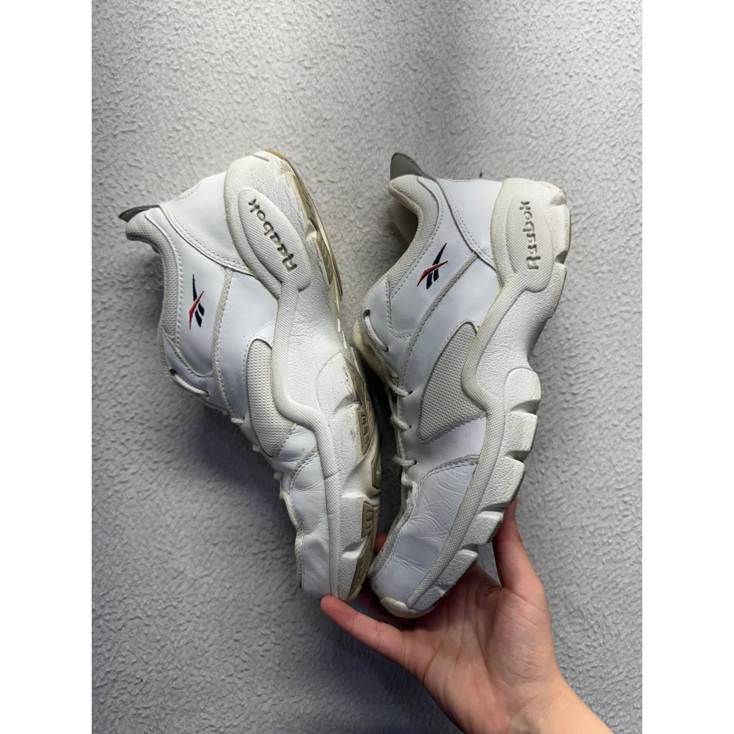 Reebok Hexalite White Athletic Sneakers Leather & Mesh Pre-Owned Size 9 #9630