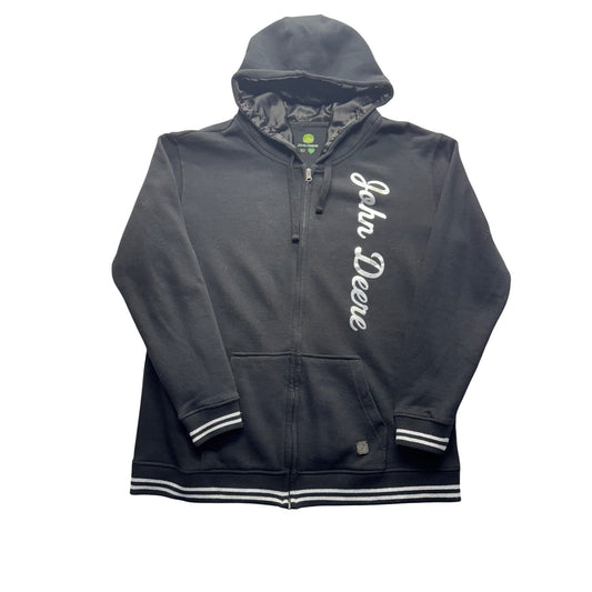 John Deere Black Hoodie Zip-Up Sweatshirt  Size L Womens #7815