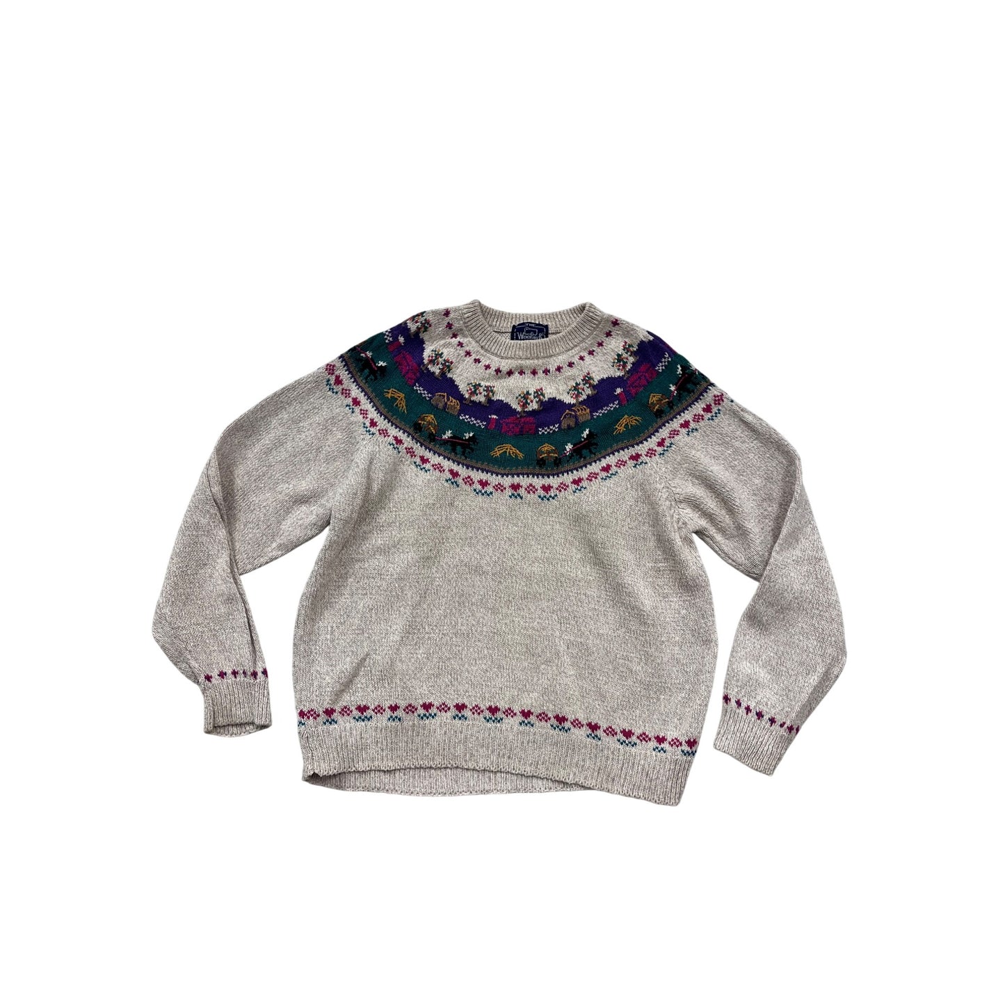 Woolrich Wool Sweater Beige Multicolor Fair Isle Knit Crew Neck #451A