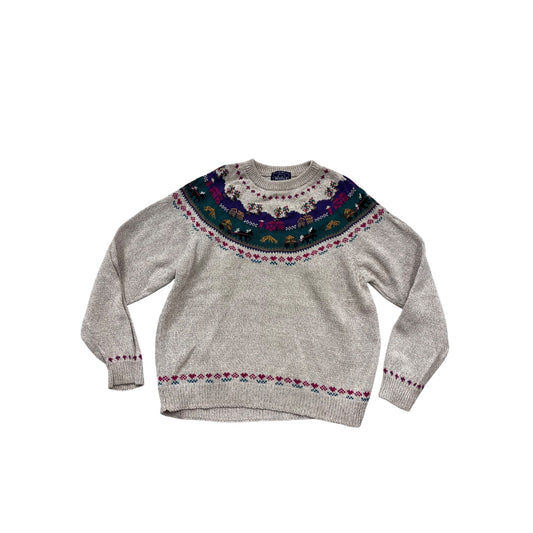 Woolrich Wool Sweater Beige Multicolor Fair Isle Knit Crew Neck #451A
