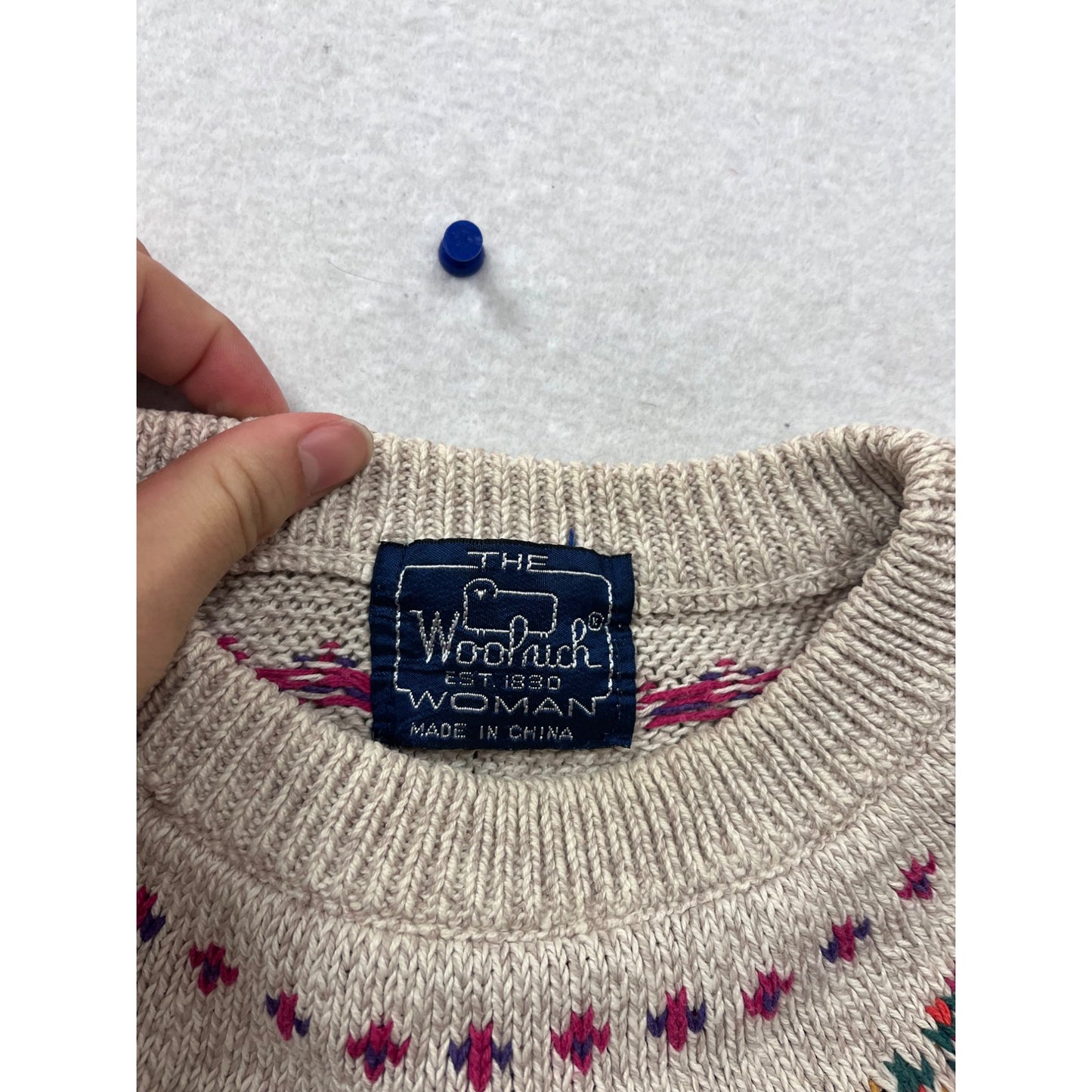 Woolrich Wool Sweater Beige Multicolor Fair Isle Knit Crew Neck #451A