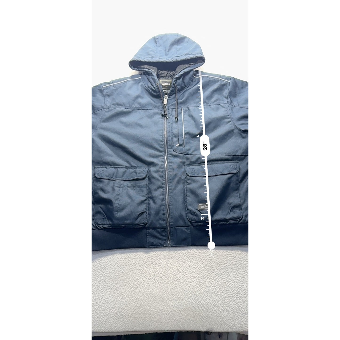 Walls Workwear Hooded Jacket 2XL Navy Blue Insulated Water-Resistant 28" #9357