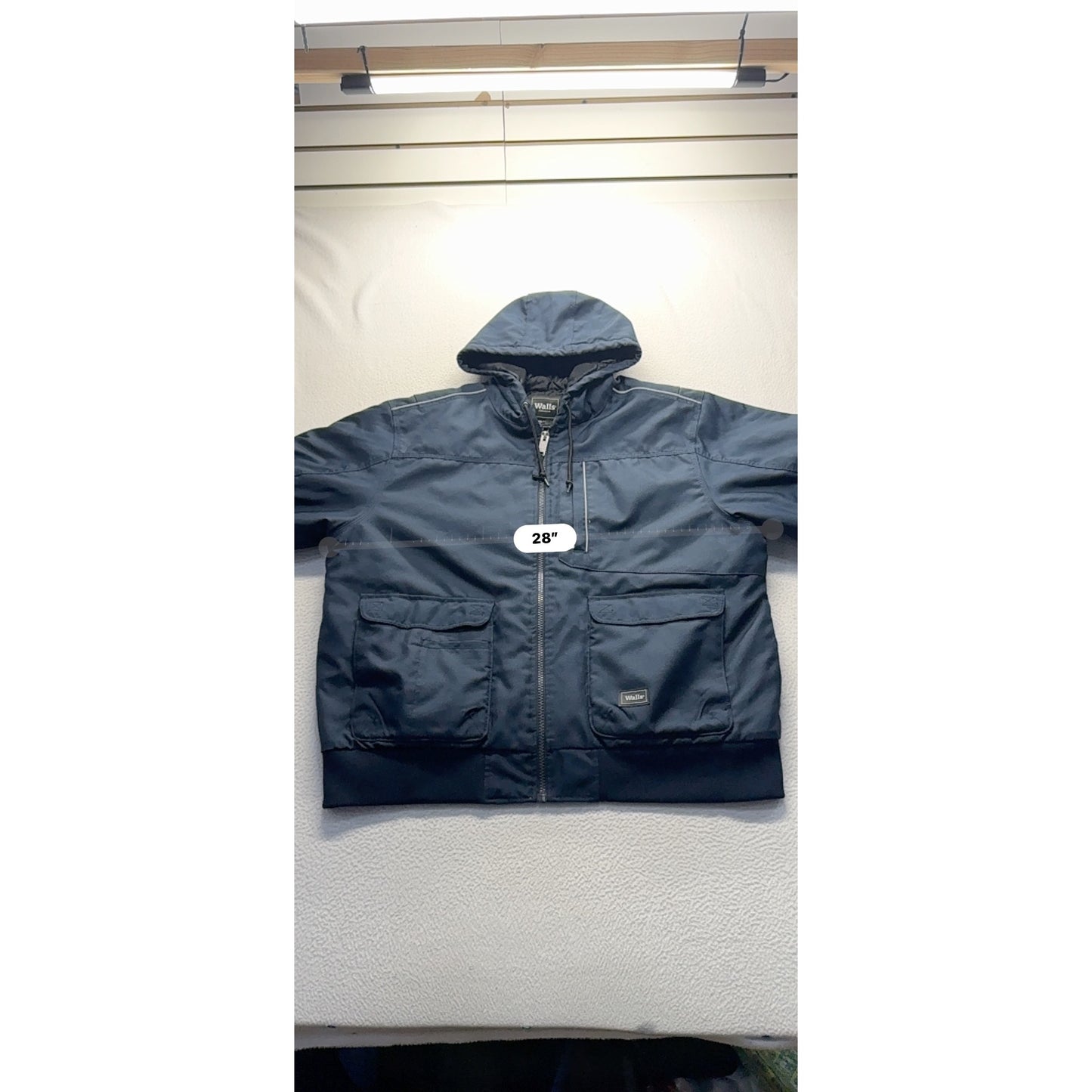 Walls Workwear Hooded Jacket 2XL Navy Blue Insulated Water-Resistant 28" #9357