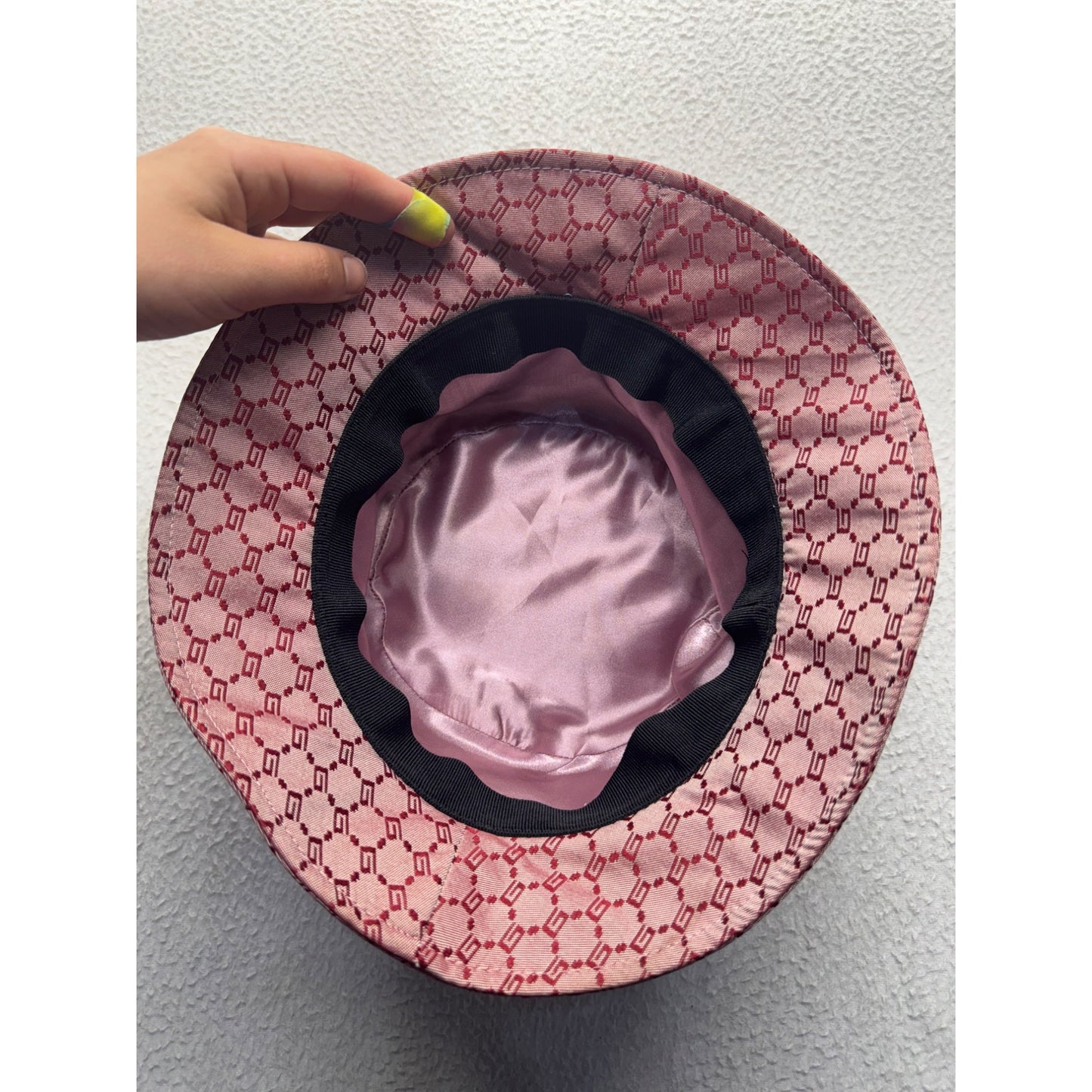 Monogram Pink Satin Bucket Hat With Stylish Print Design #9219