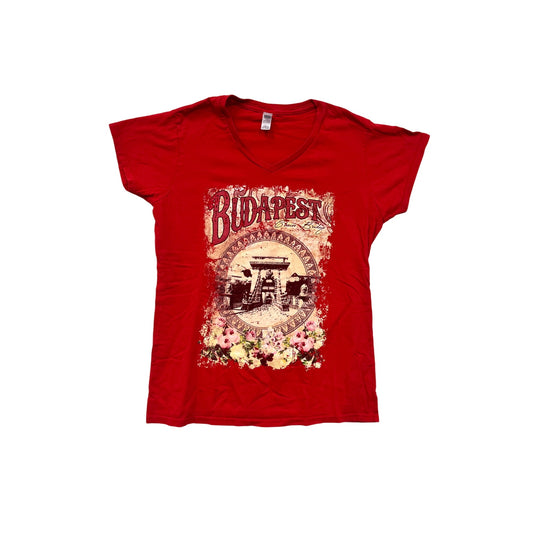 Budapest Graphic Red V-Neck T-Shirt XL #8933