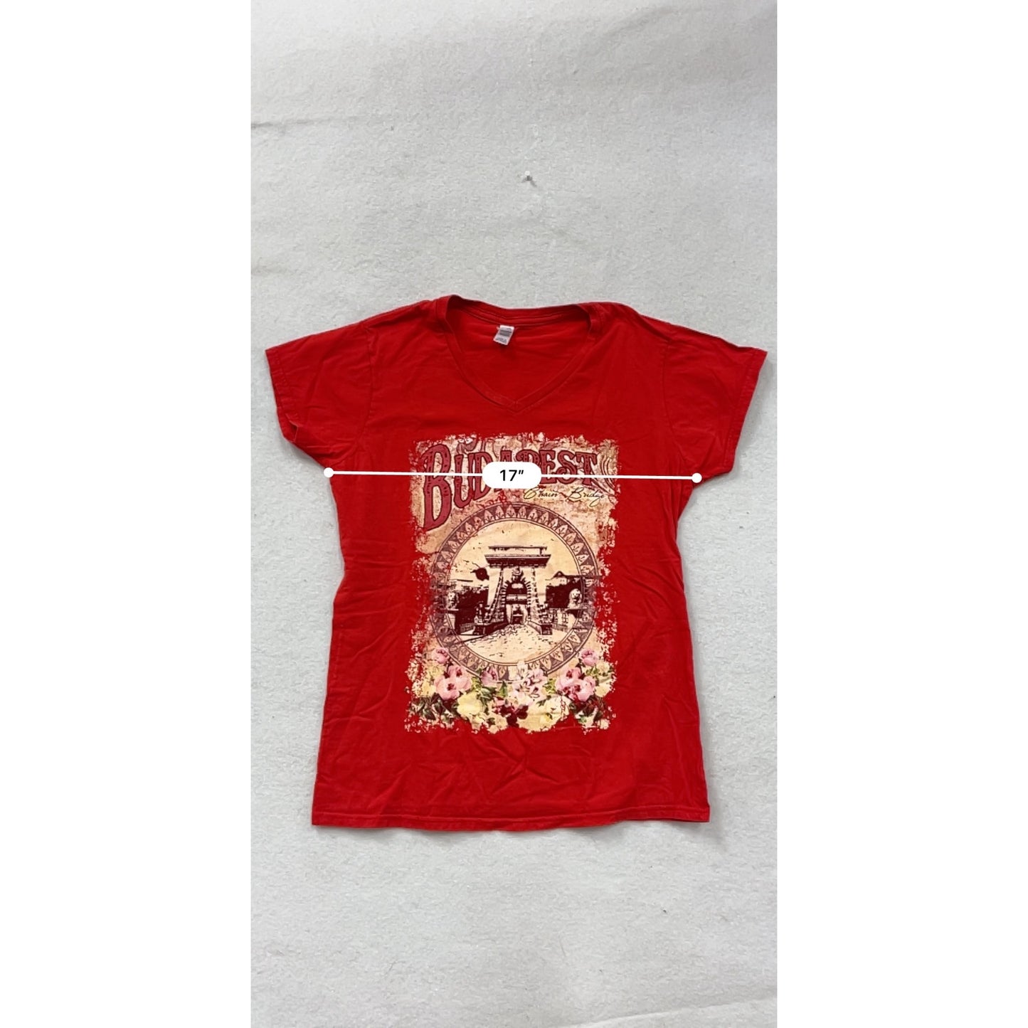 Budapest Graphic Red V-Neck T-Shirt XL #8933